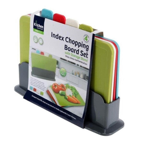 Index Chopping Board Set Coloured Cutting Boards With Stand Holder Juice Grooves