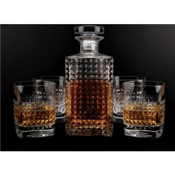 Vintage Scotch Whiskey Decanter Glass 750ml Set of 5PC (1 Bottle And 4 Tumblers)