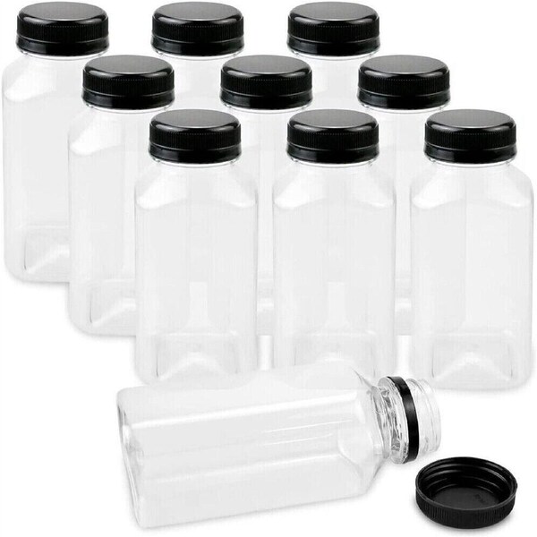 10x Bottle Clear Plastic Square Juice Refillable Empty Water Drink Bottles 250ml