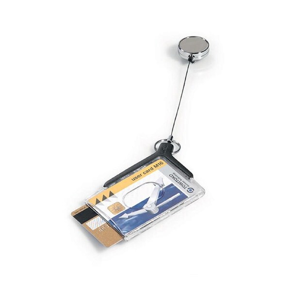 Durable Deluxe Pro Acrylic Duo ID Card Holder w/ Retractable Badge Reel Charcoal