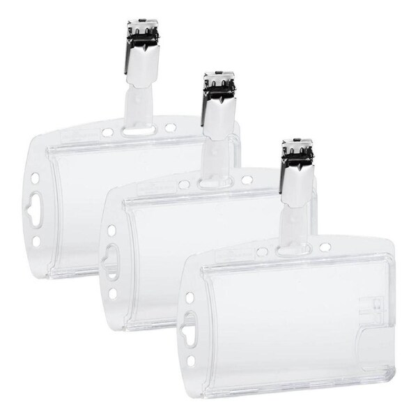 25PK Durable 5x8cm Security Pass/Card Secure Holder Duo w/ Rotating Clip Clear