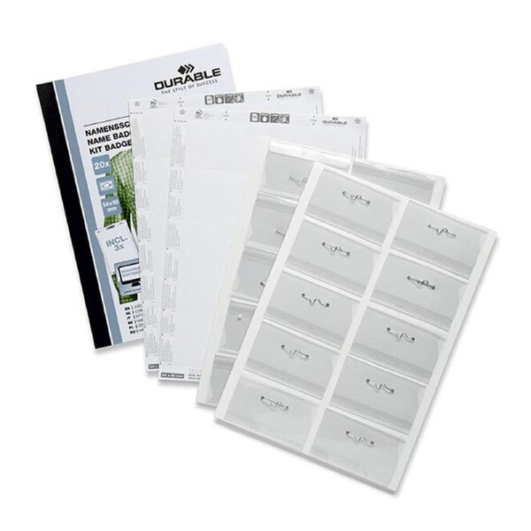 20PK Durable 5.4x9cm Name Badge Clip/Pin Fastening & Printable Insert Pack Kit