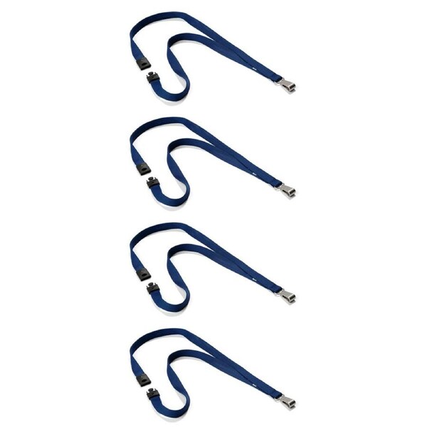 4x Durable Textile Lanyard Soft Neck Strap Name Tag/Card Holder w/Snap Lock Blue