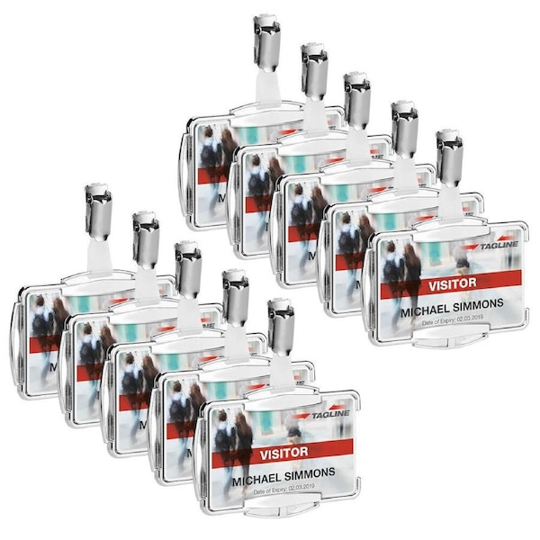 10PK Durable ID Card Holder Protection RFID Secure Mono w/ Rotating Clip Silver