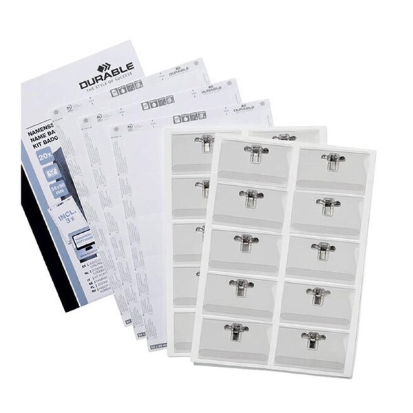 20PK Durable 5x9cm Name Badge Combo Clip Fastening Set Printable Inserts Clear