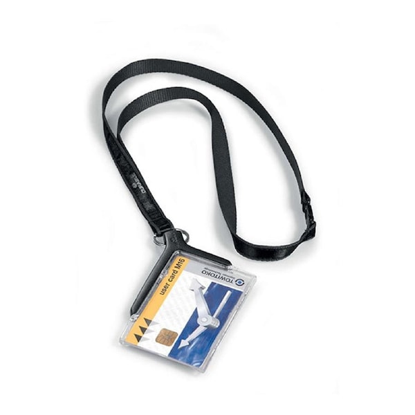 Durable Deluxe Acrylic Card/ID Office Badge Safety Holder w/ Necklace Black