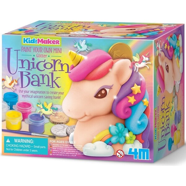4M KidzMaker Glitter Unicorn Bank Box Art Paint Colouring Creative Kids Toy 5y+