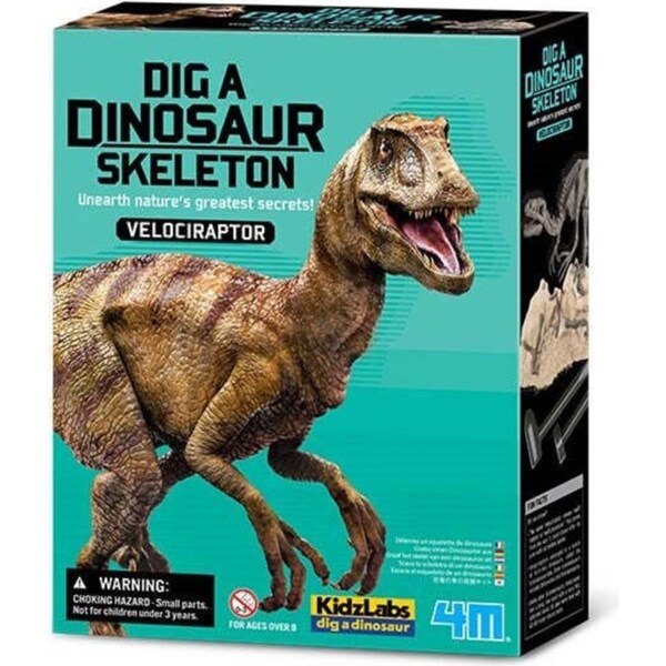 4M KidzLabs Dig a Dinosaur Velociraptor Hidden Bones Kids Fun Learning Toy 8y+