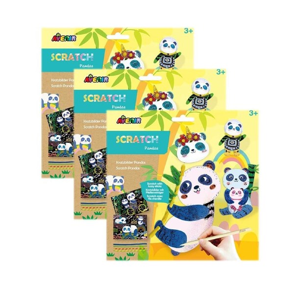 3x Avenir Scratch Pandas Art/Craft Paper Colour Activity Kids/Children Toy 3y+