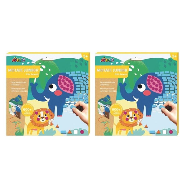 2x Avenir Mosaic Junior Wild Animals Activity Kids/Children Foam Sticker Toy 3y+