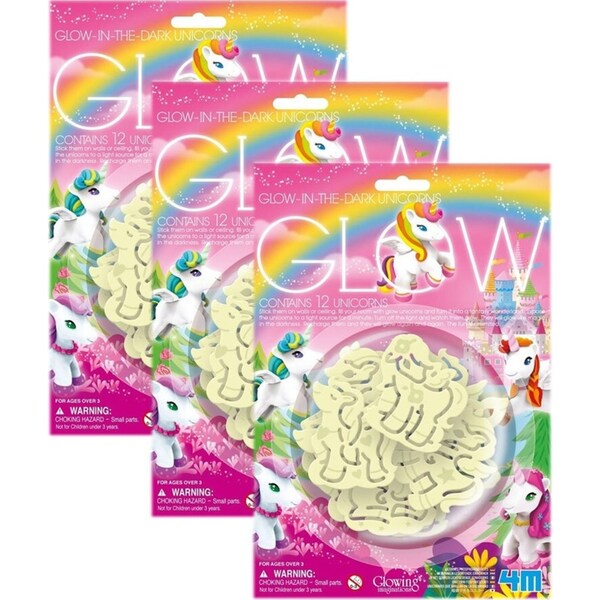 3x 12pc 4M Glow Unicorns Glowing Wall/Ceiling Bedroom Decor Kids Fun Toy 3y+