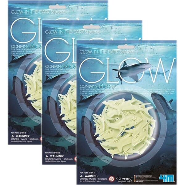 3x 14pc 4M Glow Sharks Glowing Wall/Ceiling Bedroom Decor Kids/Toddler Toy 3y+