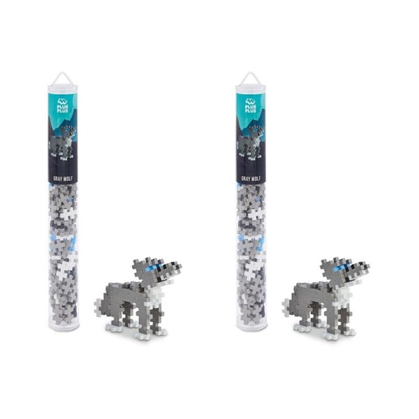 2x 100pc Plus-Plus Grey Wolf Tube 2D Building Puzzle Kids Fun Activity Toy 5+