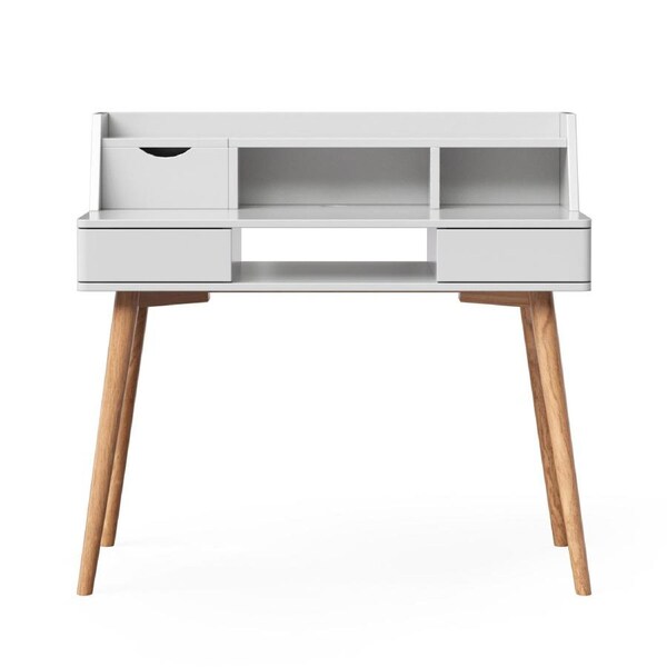 Teamson Home Creativo Modern Writing Desk with Storage Shelf, White/Natural
