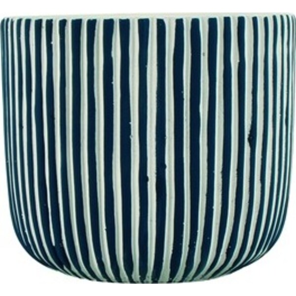 Maine and Crawford Jade Stripe 17x15cm Concrete Pot Home/Garden Decor BLU/WHT