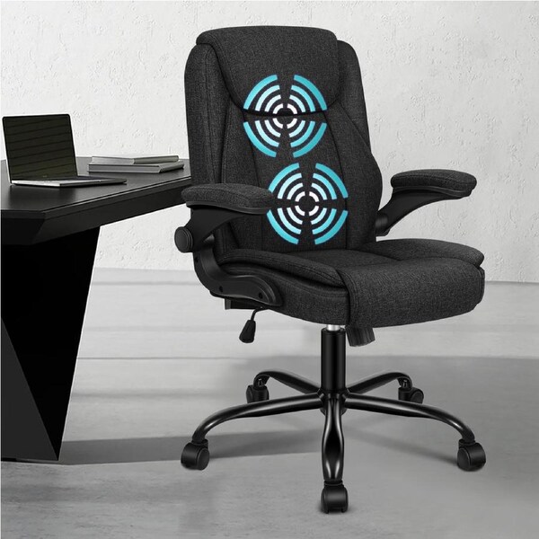 ALFORDSON Massage Office Chair with Flip-up Arms Fabric Black