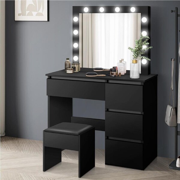 ALFORDSON Dressing Table Set Stool LED Black