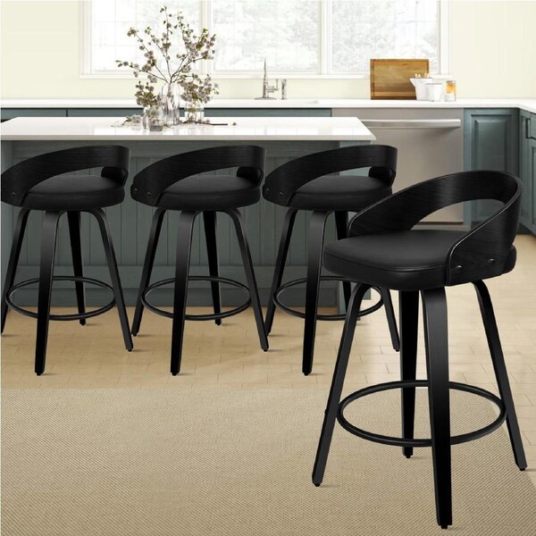 4x ALFORDSON Bar Stools Caden Wide Backrest All Black