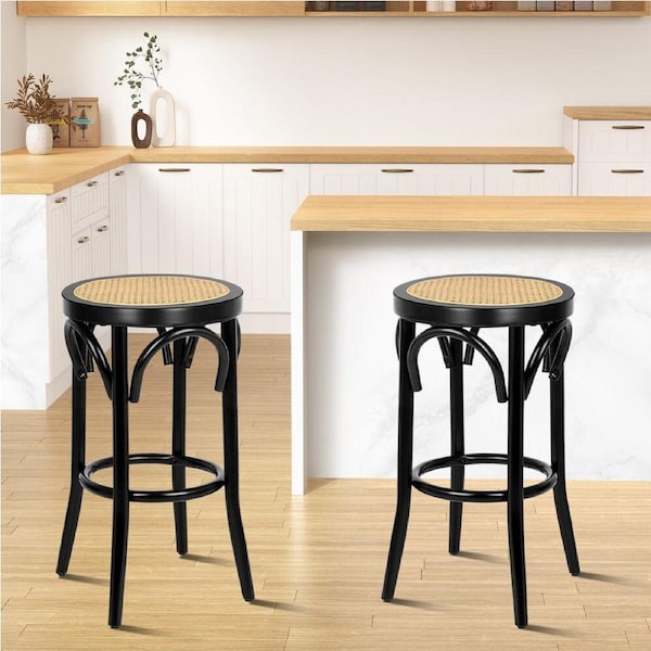 2x ALFORDSON Bar Stools Rattan Seat Black
