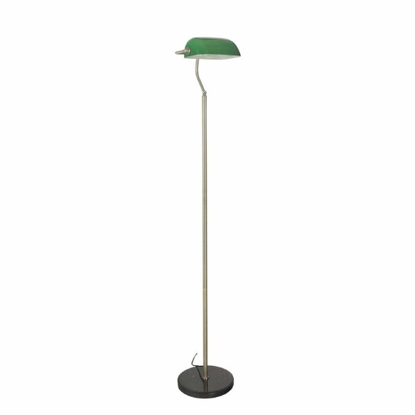 BANKERS FLOOR Antique Brass with Green Glass Shade