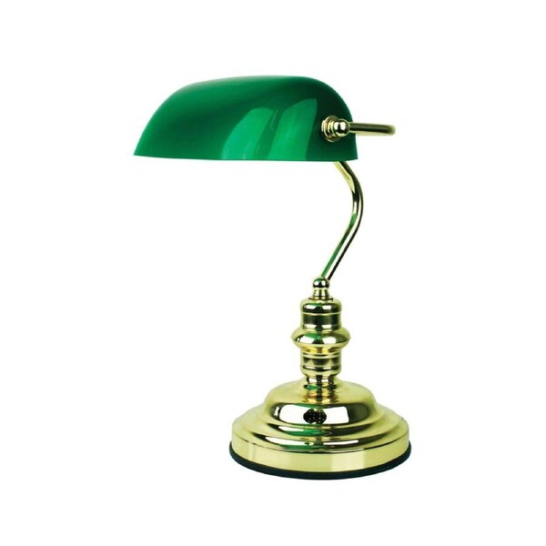BANKERS SWITCHED Brass Plated with Green Glass Shade