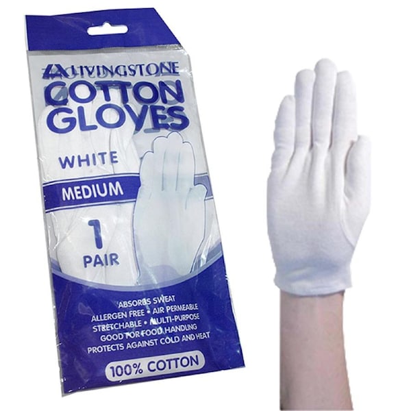 Livingstone Cotton Gloves Medium White In Retail Pack 1 Pair
