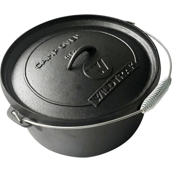 Wildtrak Round 9qt/31cm Cast Iron Camp Oven Pot Camping Outdoor Cookware Black