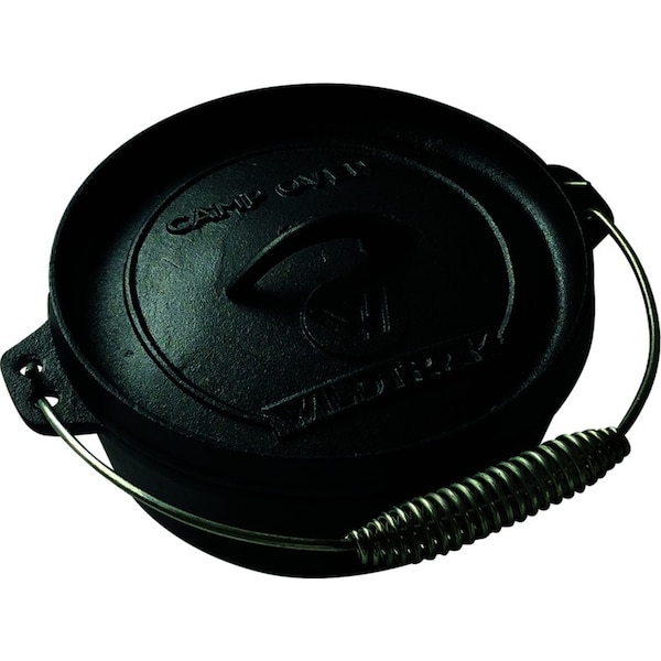 Wildtrak Round 2qt/20.5cm Cast Iron Camp Oven Pot Camping Outdoor Cookware Black