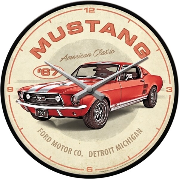 Nostalgic Art 30cm Metal Frame Wall Clock Ford Mustang GT 1967 Home Decor Red