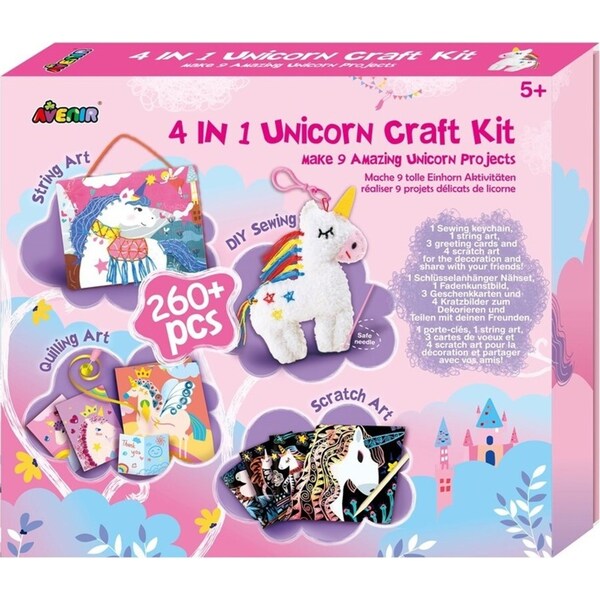Avenir 4-in-1 Unicorn Craft Kit Scratch Art Picture Keychains Greeting Cards 5y+