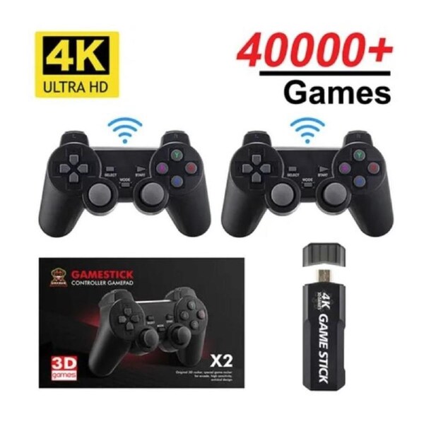 X2 Plus Upgraded Game Stick Retro Console Double Wireless Controller 40000+ games 64GB PowKiddy