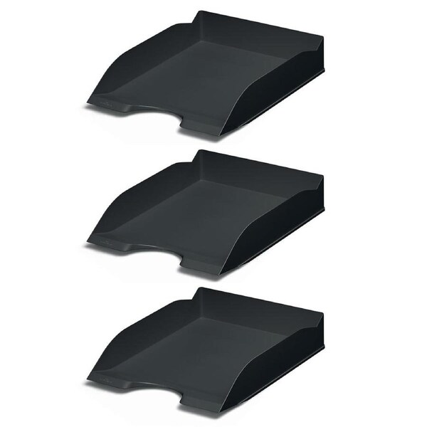 3x Durable Eco Document Wide Tray A4 Stackable Office File Organiser Rack Black