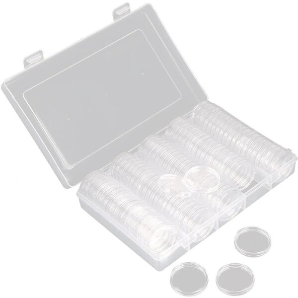 100PCS Transparent Coin Collection Round Storage Cases Capsules Holder Album