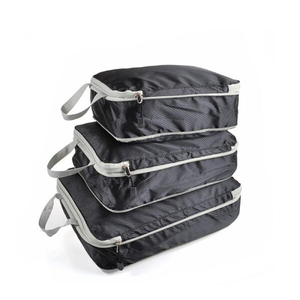 Nevenka 3 Set Compression Packing Cubes Travel Expandable Packing Organizers-Black
