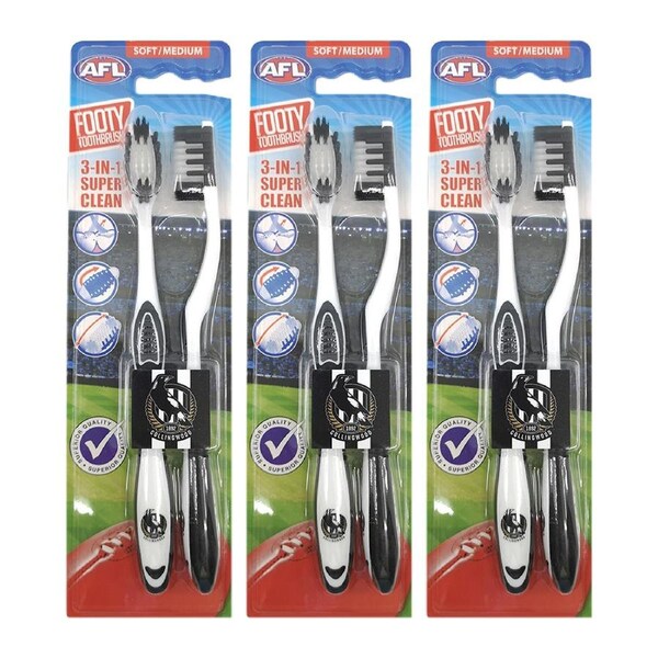 6pc AFL Soft/Medium Toothbrush Oral Care Collingwood Magpies Kids/Adults 6y+