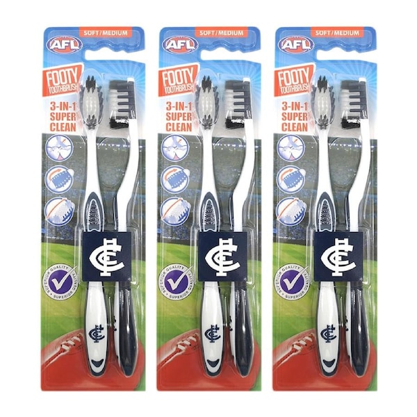 6pc AFL Soft/Medium Toothbrush Oral Care Carlton Blues Kids/Adults 6y+