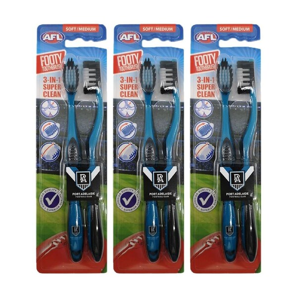 6pc AFL Soft/Medium Toothbrush Oral Care Port Adelaide Power Kids/Adults 6y+