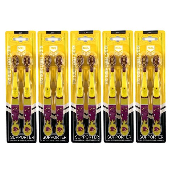 10pc NRL Mascot Brisbane Broncos Kids/Toddler Soft Bristles Toothbrush 3y+