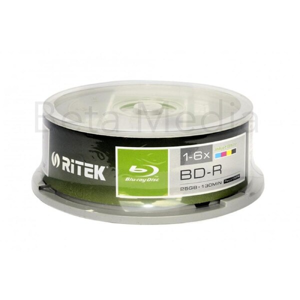 25 x Ritek Blu-ray BD-R 6x 25GB Full Hub inkjet printable blu ray BDR discs