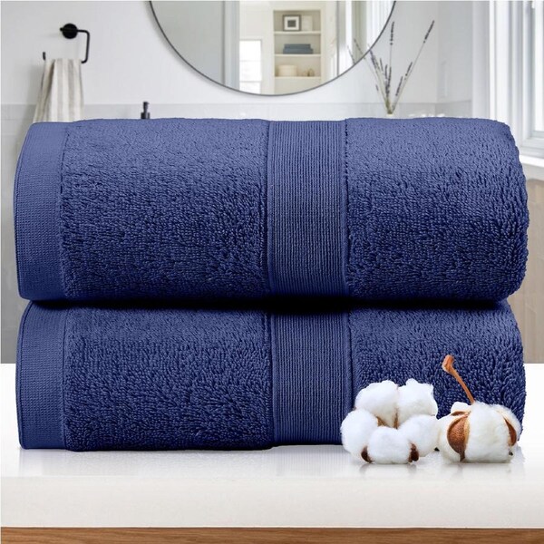 LINENOVA 2Pcs Jumbo Bath Sheet Set 550 GSM Extra Large Bath Towels 9 Colours Navy