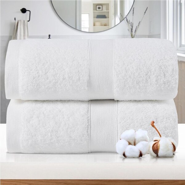 LINENOVA 2Pcs Jumbo Bath Sheet Set 550 GSM Extra Large Bath Towels 9 Colours White