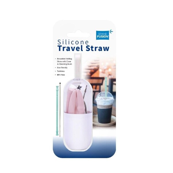 Grand Fusion Silicone Travel Straw + Cleaning Brush Pink
