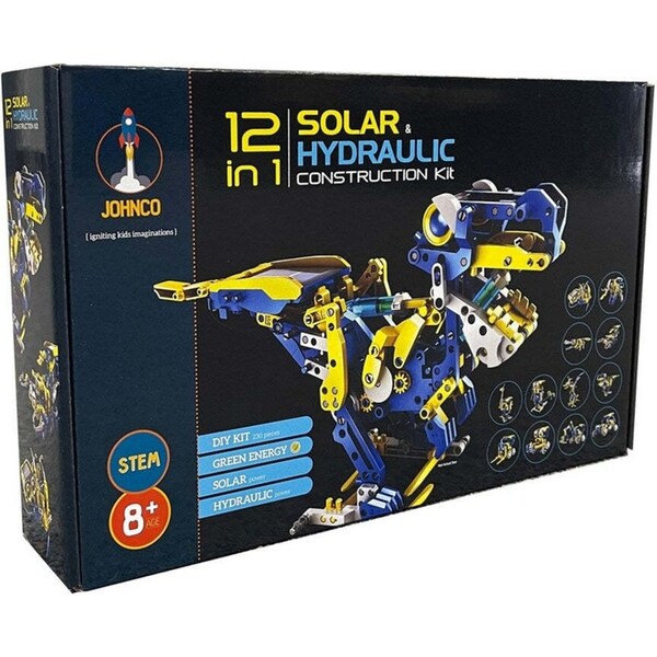 Johnco 12-in-1 Solar & Hydraulic Power Construction Kit Kids Learning Toy 8y+