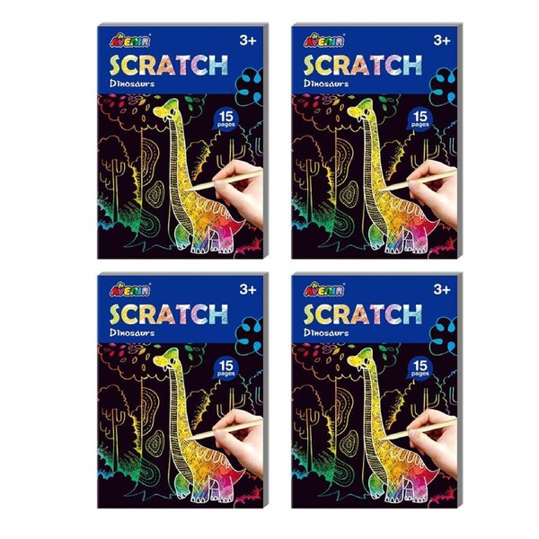 4x Avenir Mini Scratch Book Dinosaurs Kids/Children Art Draw Activity Toy 3y+