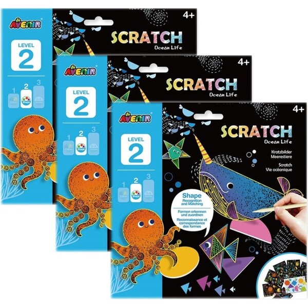 3x Avenir Scratch Ocean Life Art/Craft Activity Fun Colour Kids/Children Toy 4y+