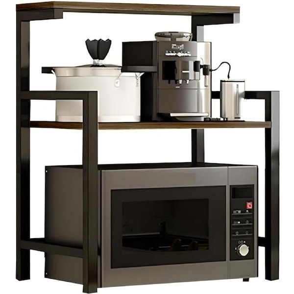 3 Tier Microwave Oven Rack Microwave Shelf Stand, Toaster Oven Stand Spice Holder Kitchen Countertop Organizer ,Condiment Holder Shelf, Wooden & Metal Rack