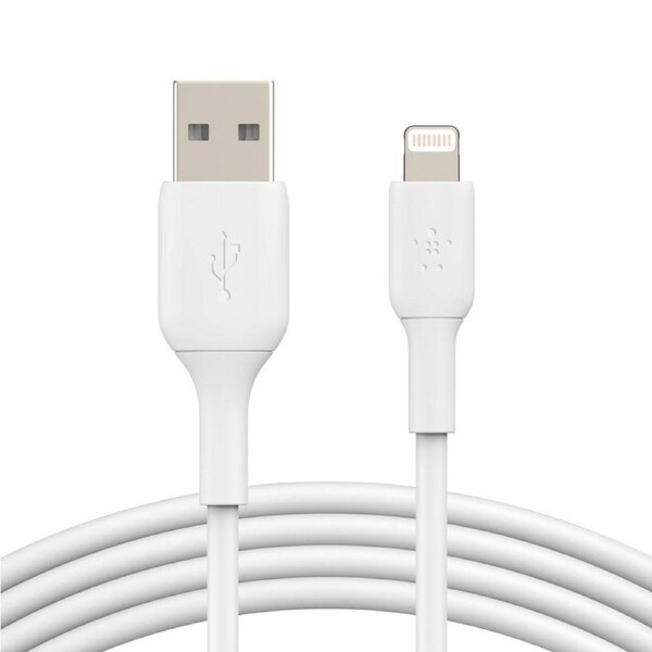 BELKIN BoostCharge Lightning to USB A Cable (2m/6.6ft) - White (CAA001bt2MWH), 8,000+ bends tested, 480Mbps, PVC Cable, MFi Certified,2YR.