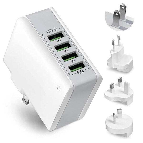 USB Charger Plug, 4-Port Universal Travel Adaptor for iPhone, iPad, Android Phones, Tablets and More