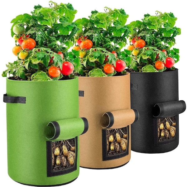 3 Pack 10 Gallon Plant Grow Bags with Flap, Harvest Window and Handles for Tomato and Vegetables