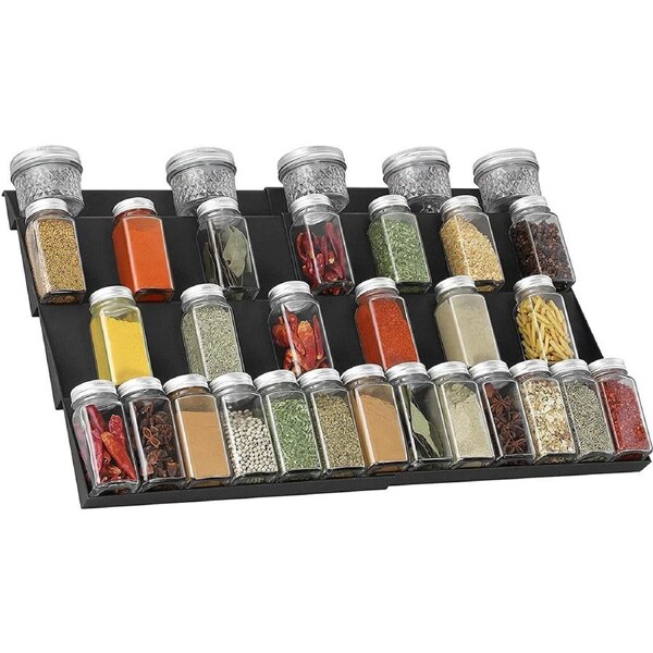 4 Tier Spice Rack Drawer Organizer Kitchen Cabinet Insert 30-60 cm W 2 Pack Black
